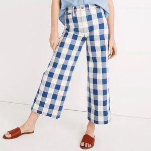 Blue gingham wide-leg pants
